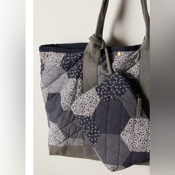 Nwt Free People Pippa Patchwork Tote in Blue Mix New $128 Cotton - Picture 5 of 9